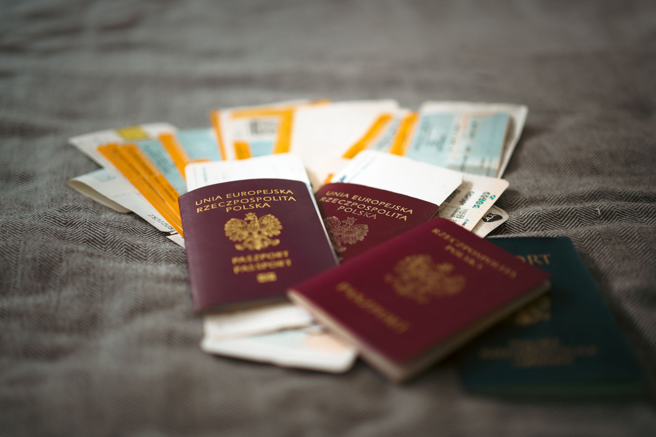 Passports and travel documents arranged together for an international journey